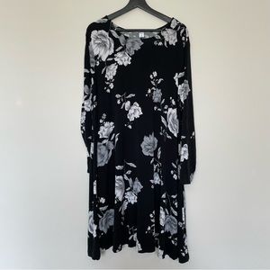 Old Navy Plus Size Black and White Floral Long Sleeve Dress Sz XXL